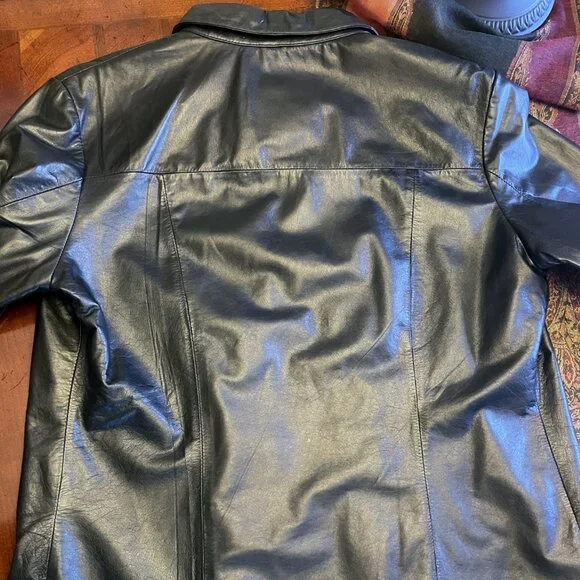 COPY - Black Lambskin Leather Shirt/Jacket fitted shacket by Wilson Leather - Picture 10 of 13